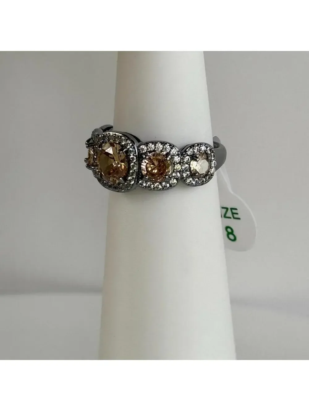Bomb Party Ring RG40657 “Sunlit Memories” Sz 8 Smokey Topaz on Hematite Plating